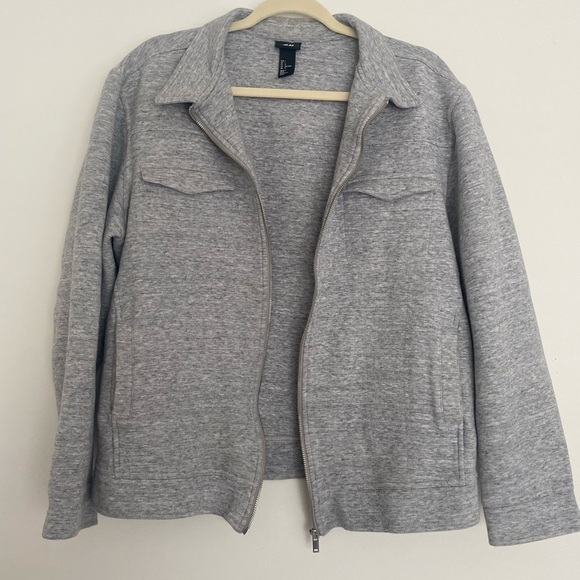 H&M Mens Zip Up Casual Jacket Gray L Collard‎ Pockets Soft Shell Minimalism - Picture 6 of 11